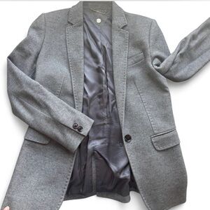 Grey Wool Blend Tailored Blazer